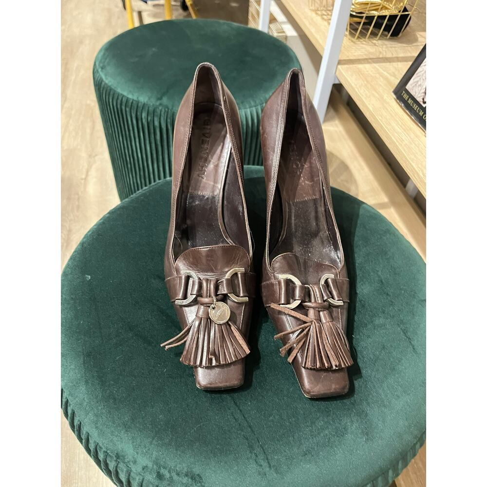Vintage Givenchy Square Toe Block Heel Loafers with Tassel- Elegant Classic Heel